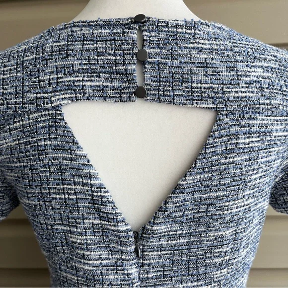 •LOFT• Keyhole Back Blue/Black Tweed Dress - Size 6 - Picture 6 of 9